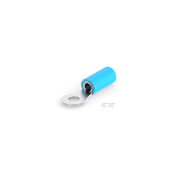 Te Connectivity Ring Terminal, #6 Stud Size, 14 AWG, 300 V, Nylon Insulated, Blue 3-51864-1 - main